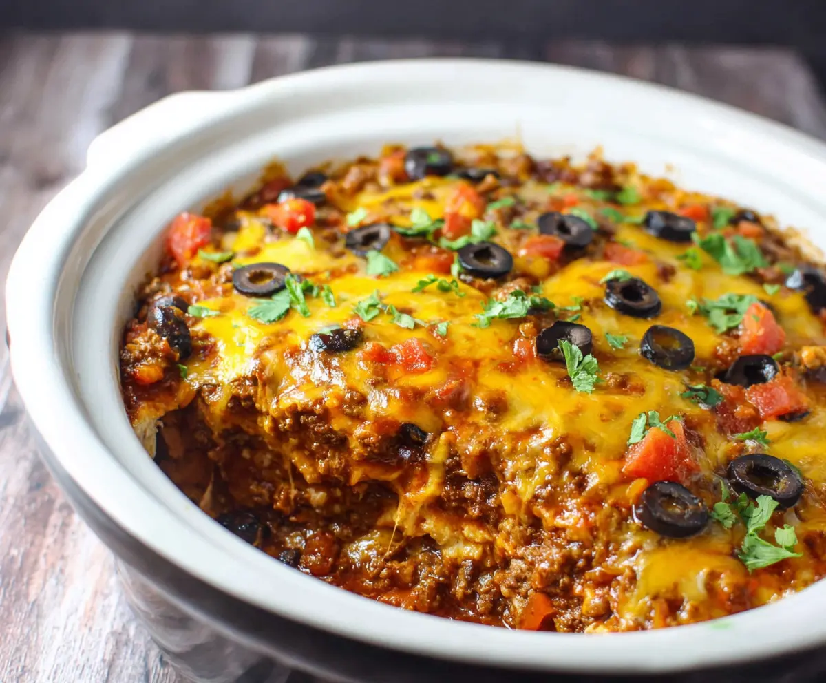 Crockpot Beef Enchilada Casserole