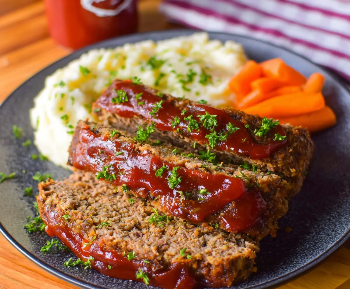 Delicious crockpot Dr. Pepper meatloaf served on a plate with vegetables