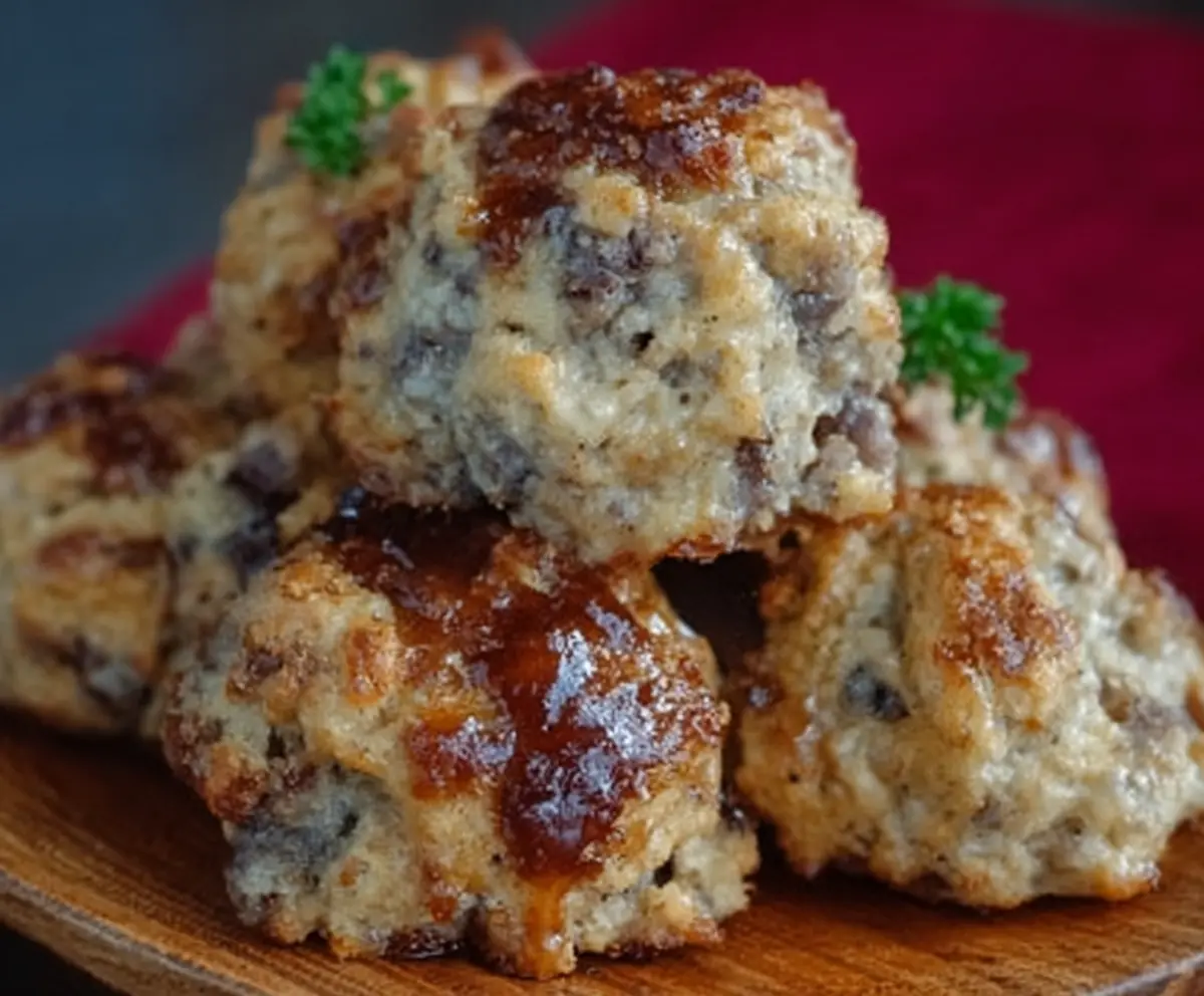 Delicious Maple Sausage Balls served on a plate, perfect for breakfast or snack time.