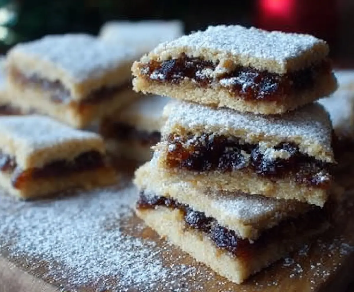 Delicious homemade mincemeat shortbread cookies on a serving plate, perfect for holiday treats.
