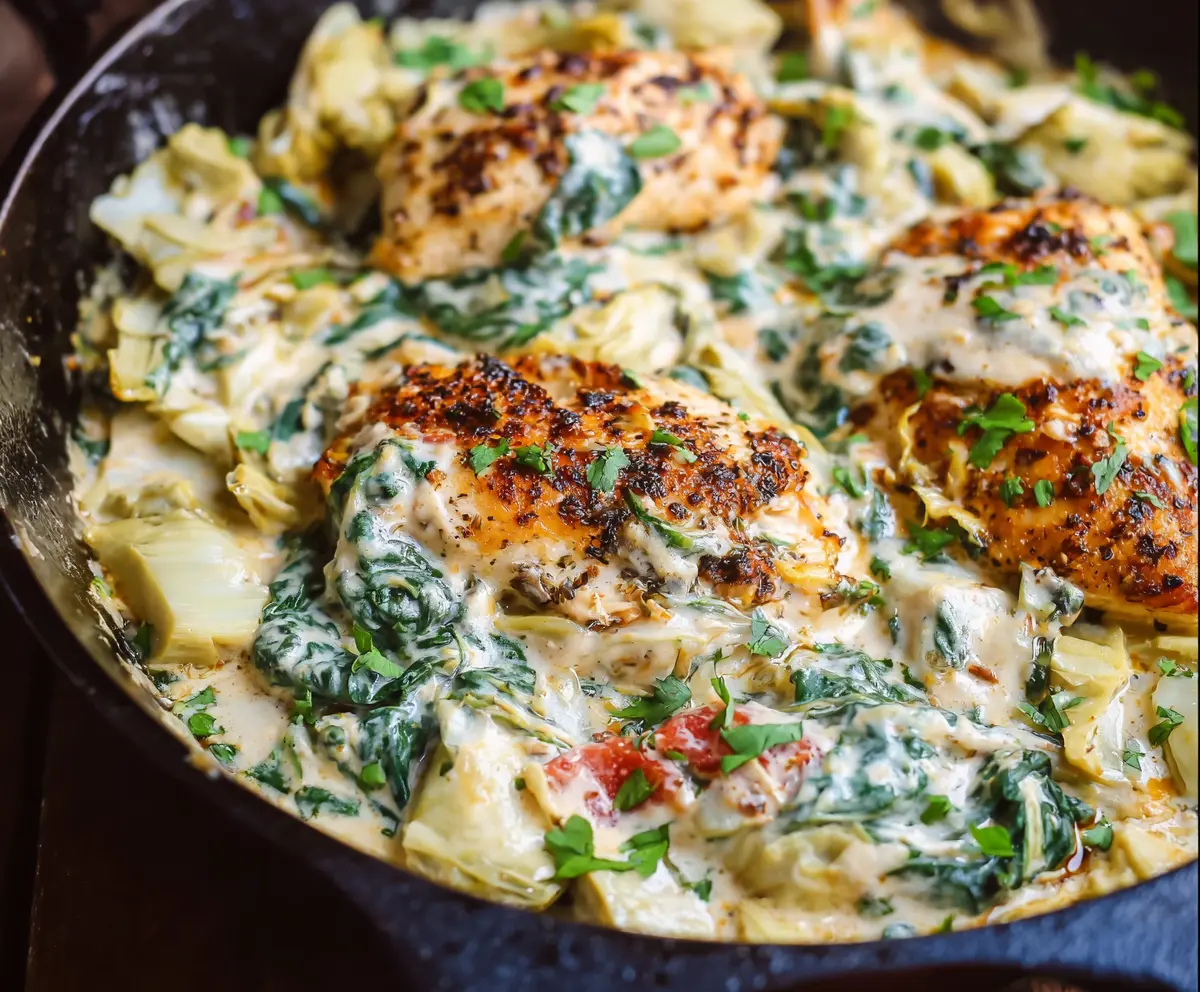 Spinach Artichoke Chicken Skillet (Paleo, Whole30, & Keto)
