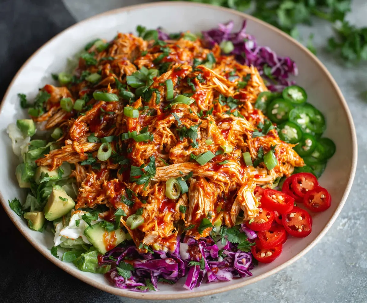 Delicious Sweet Chili Chicken Salad with fresh vegetables and a tangy dressing