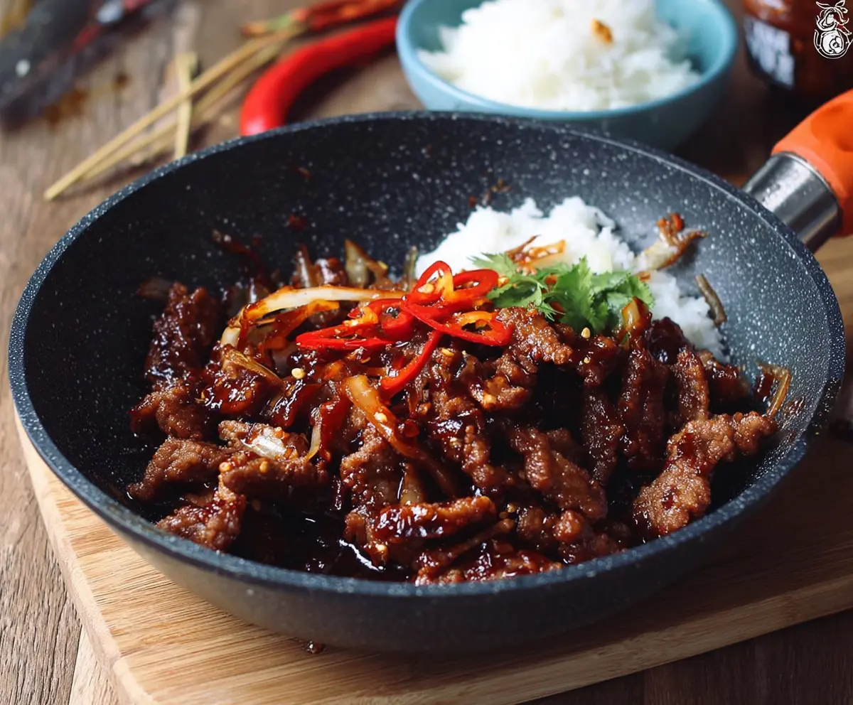 Delicious Crispy Chilli Beef with Sweet Chilli Sauce served on a plate