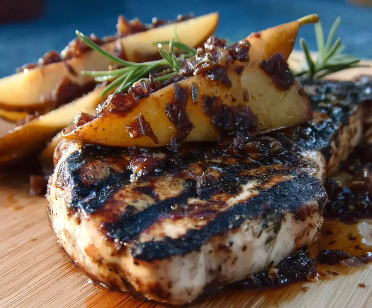 Grilled Pork Chops with Balsamic Caramelized Pears