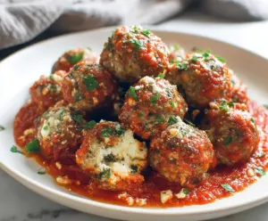 Delicious homemade ricotta meatballs served with fresh herbs and tomato sauce