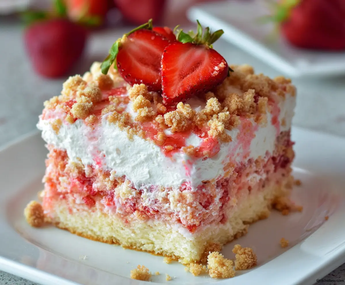Strawberry Crunch Poke Cake