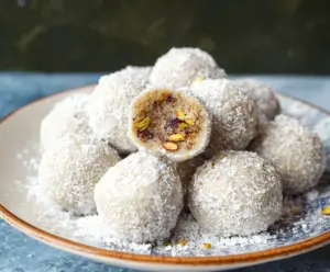 Delicious homemade vanilla protein balls with a smooth texture and protein-rich ingredients
