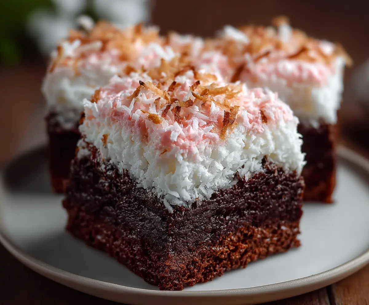 Easy Sno Ball Brownies with Marshmallow Coconut Topping