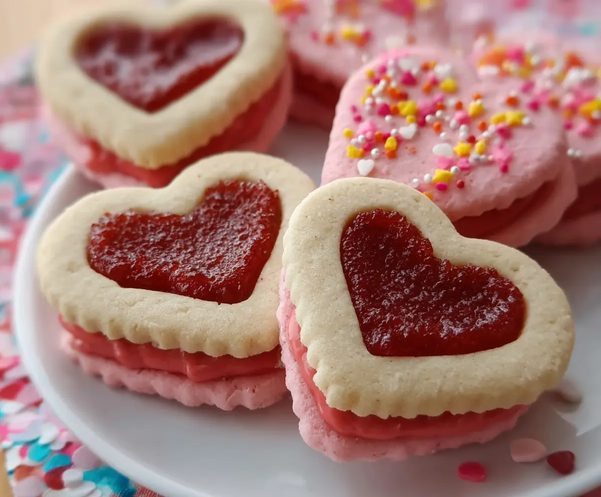 Delicious Valentine's Day sandwich cookies with red and pink frosting, perfect for sweet celebrations
