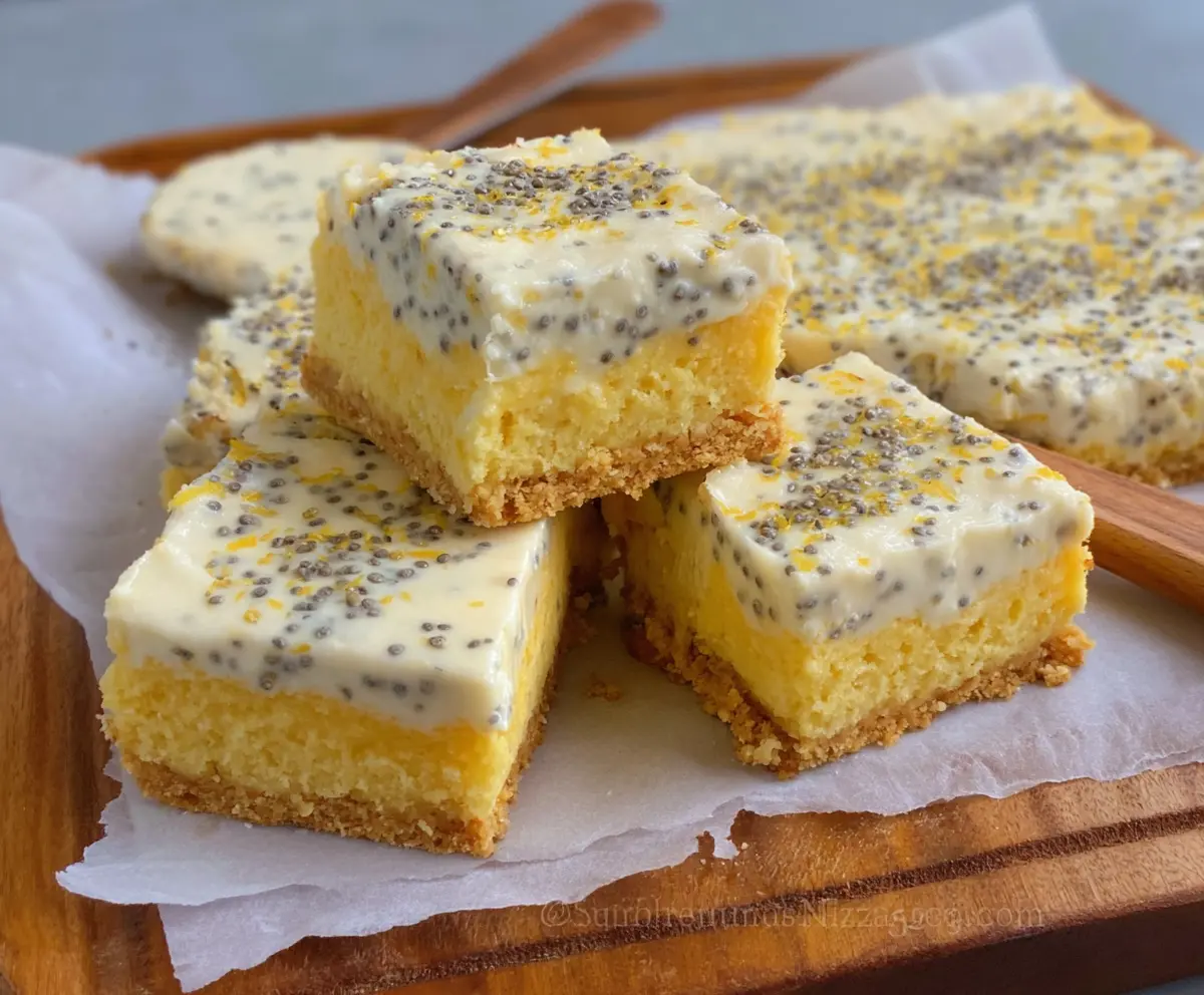 Delicious keto lemon poppy seed cottage cheese bars on a white plate with fresh lemon slices