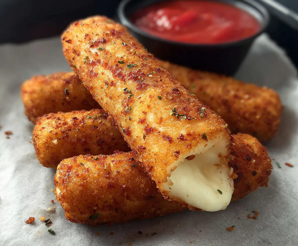 Crispy mozzarella sticks served with marinara sauce, perfect for appetizers