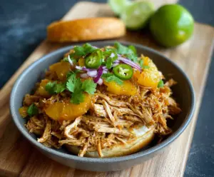 Delicious Pineapple Thai Pulled Pork served with fresh herbs and vegetables