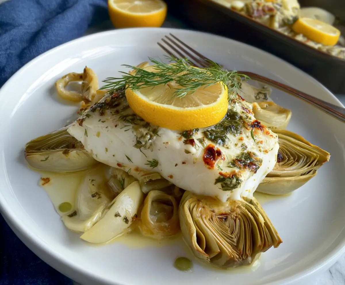 Roasted Halibut With Artichokes And Lemon