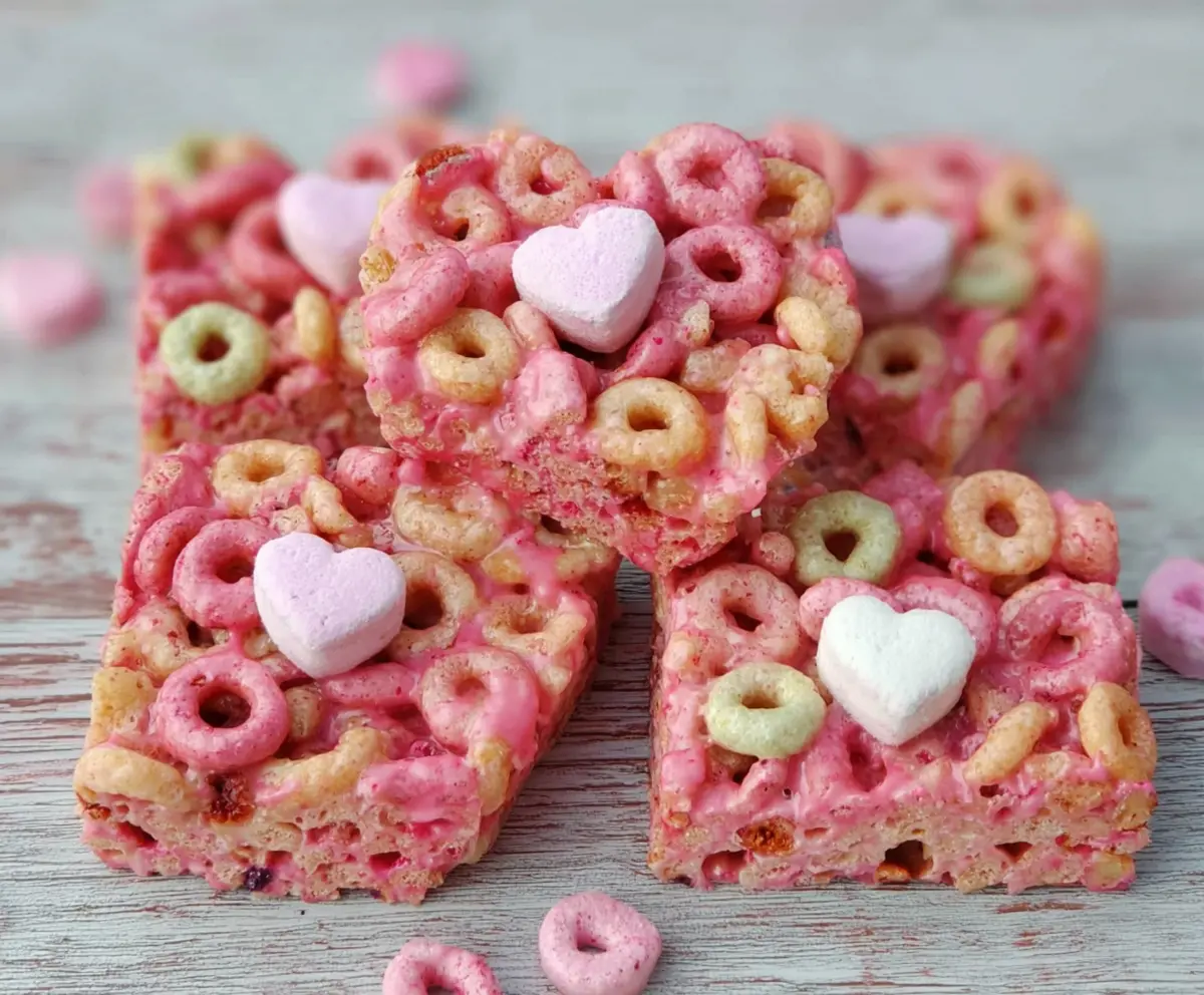 Delicious pink cereal bars with a glossy finish, perfect for a sweet snack or dessert.