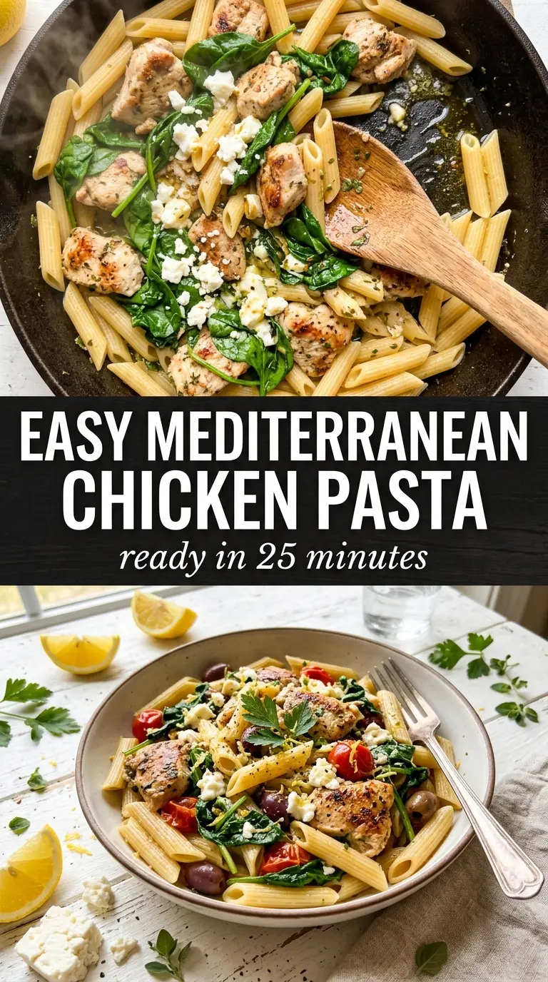 Chicken feta spinach pasta creamy tangy one-pan