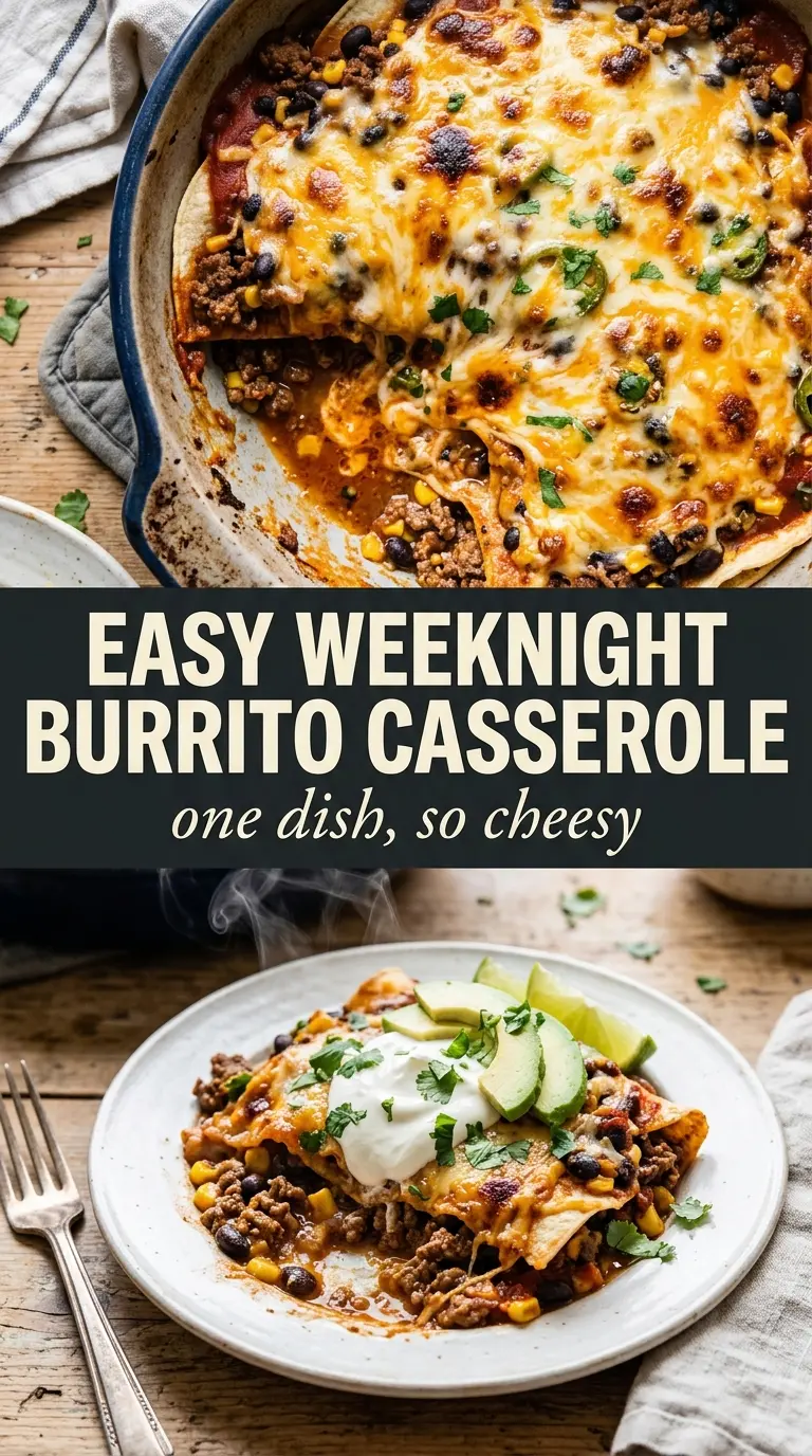 Loaded Beef Burrito Casserole cheesy layered