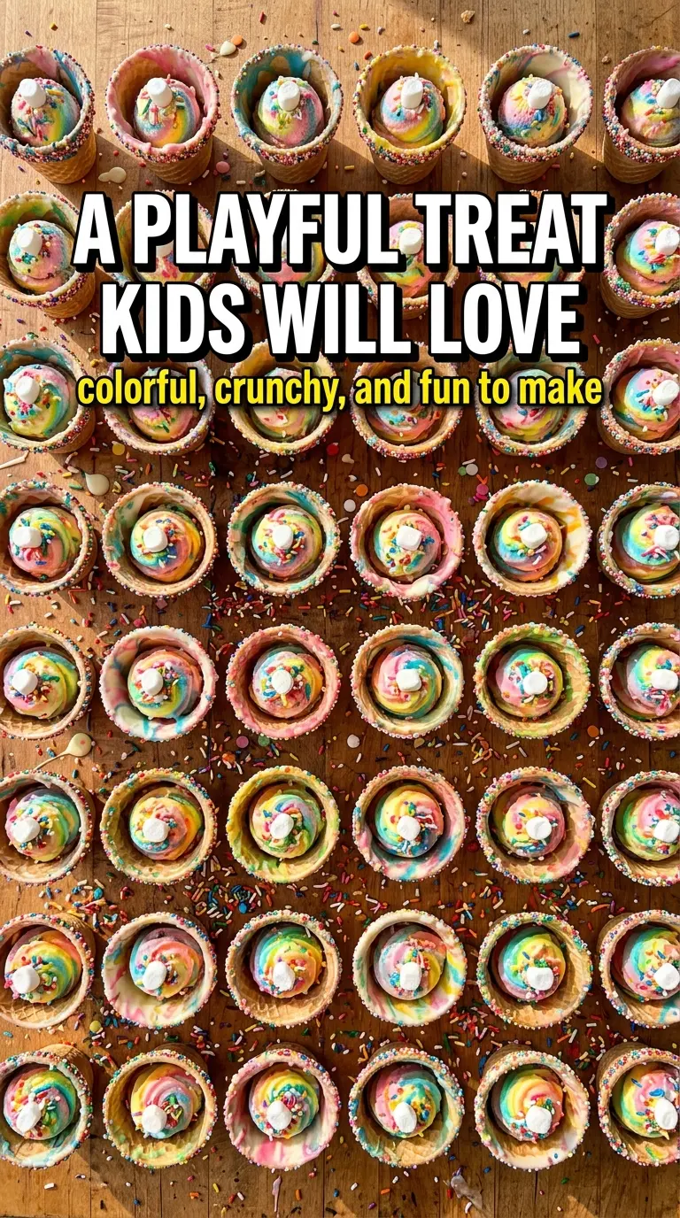 Rainbow Dipped Waffle Cups colorful festive dessert
