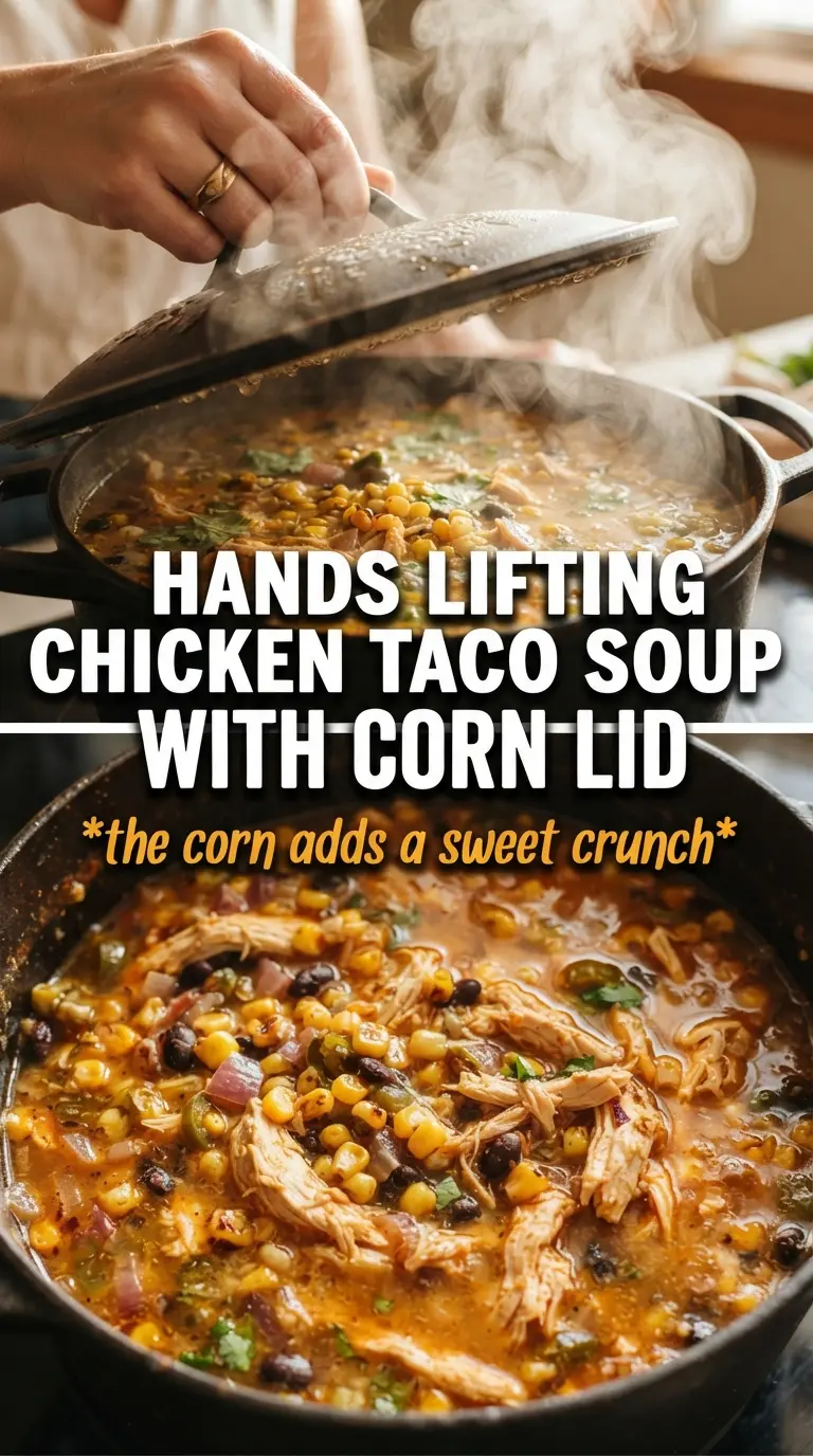 Chicken Taco Soup With Corn, golden broth, shredded chicken