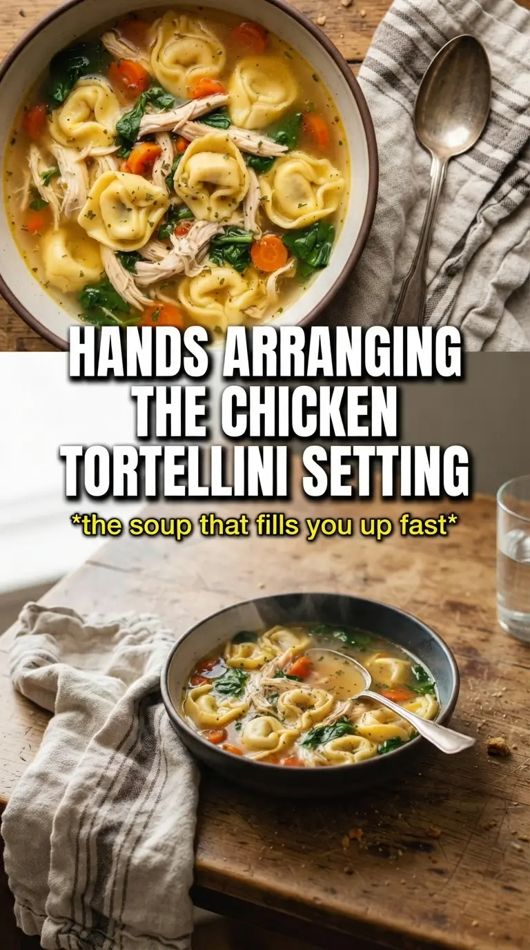 Chicken Tortellini Soup, cozy brothy, cheese-filled