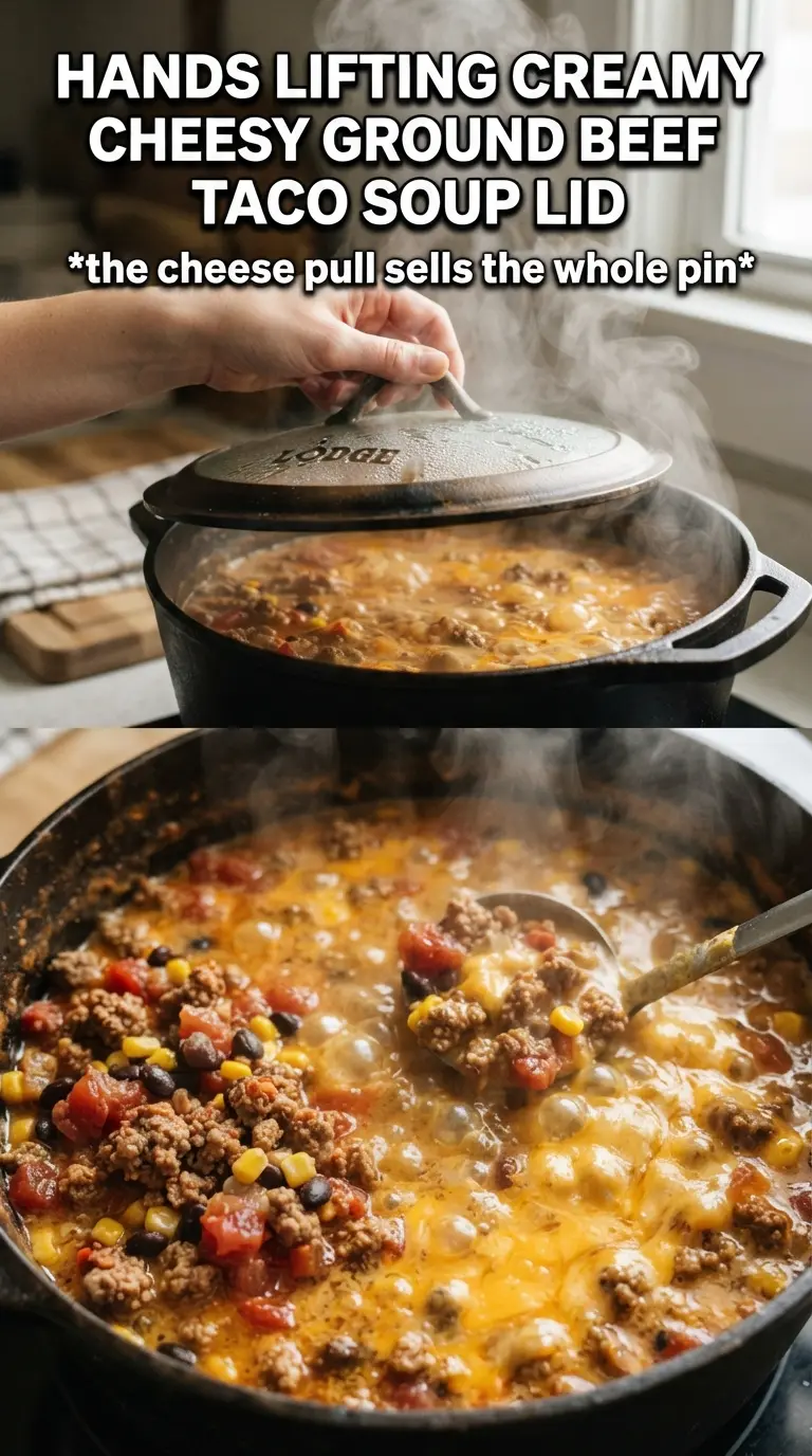 Creamy Cheesy Ground Beef Taco Soup, thick, cheesy, Tex-Mex