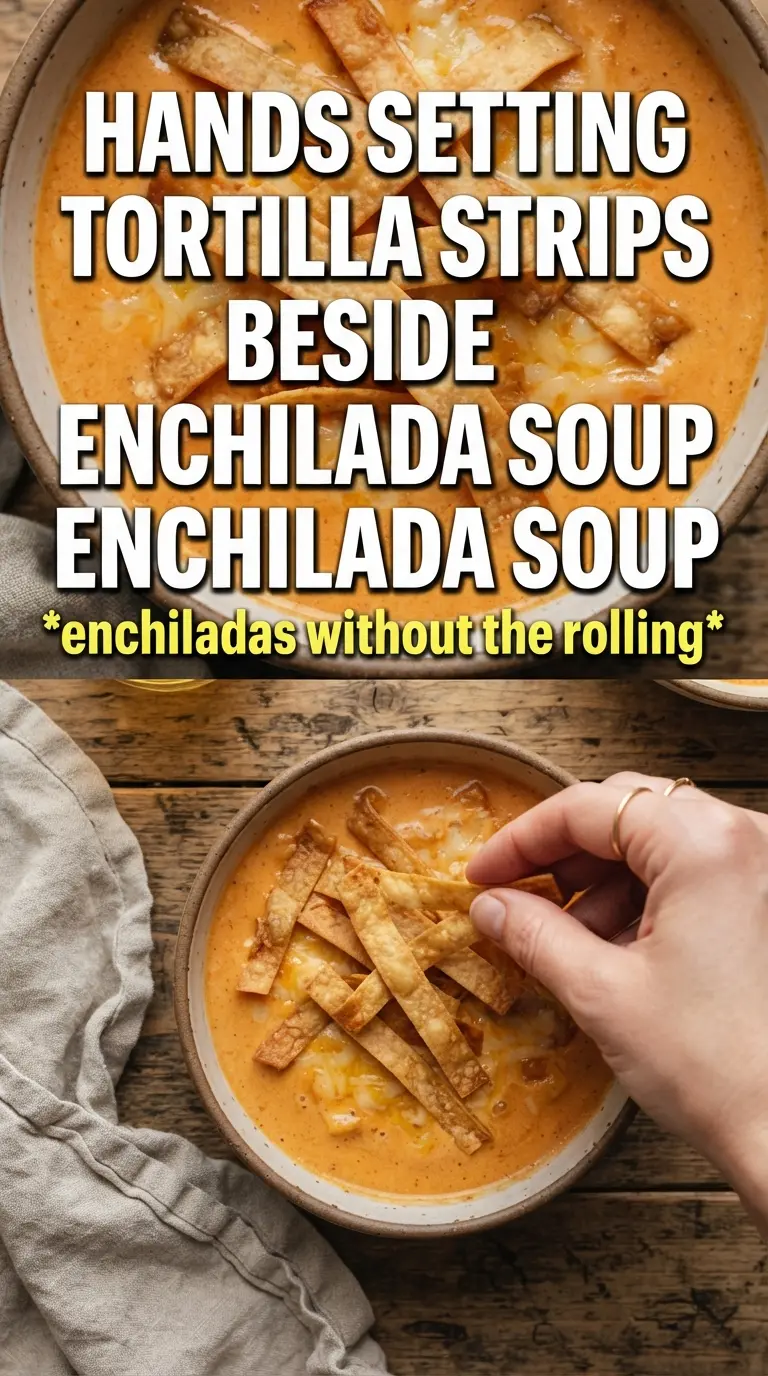Creamy Chicken Enchilada Soup red broth chicken tortilla strips