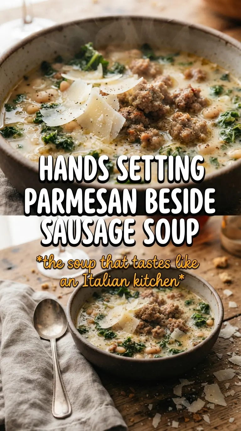 Creamy Parmesan Italian Sausage Soup rich creamy kale pasta