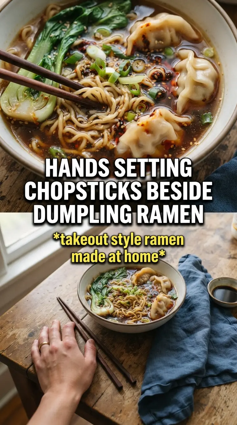Dumpling Ramen Bowl with miso broth, soft-boiled egg, and noodles