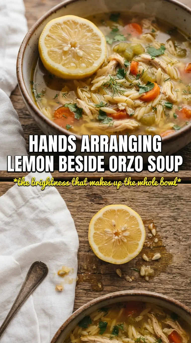 Lemon Chicken Orzo Soup bright broth, tender chicken, fresh herbs