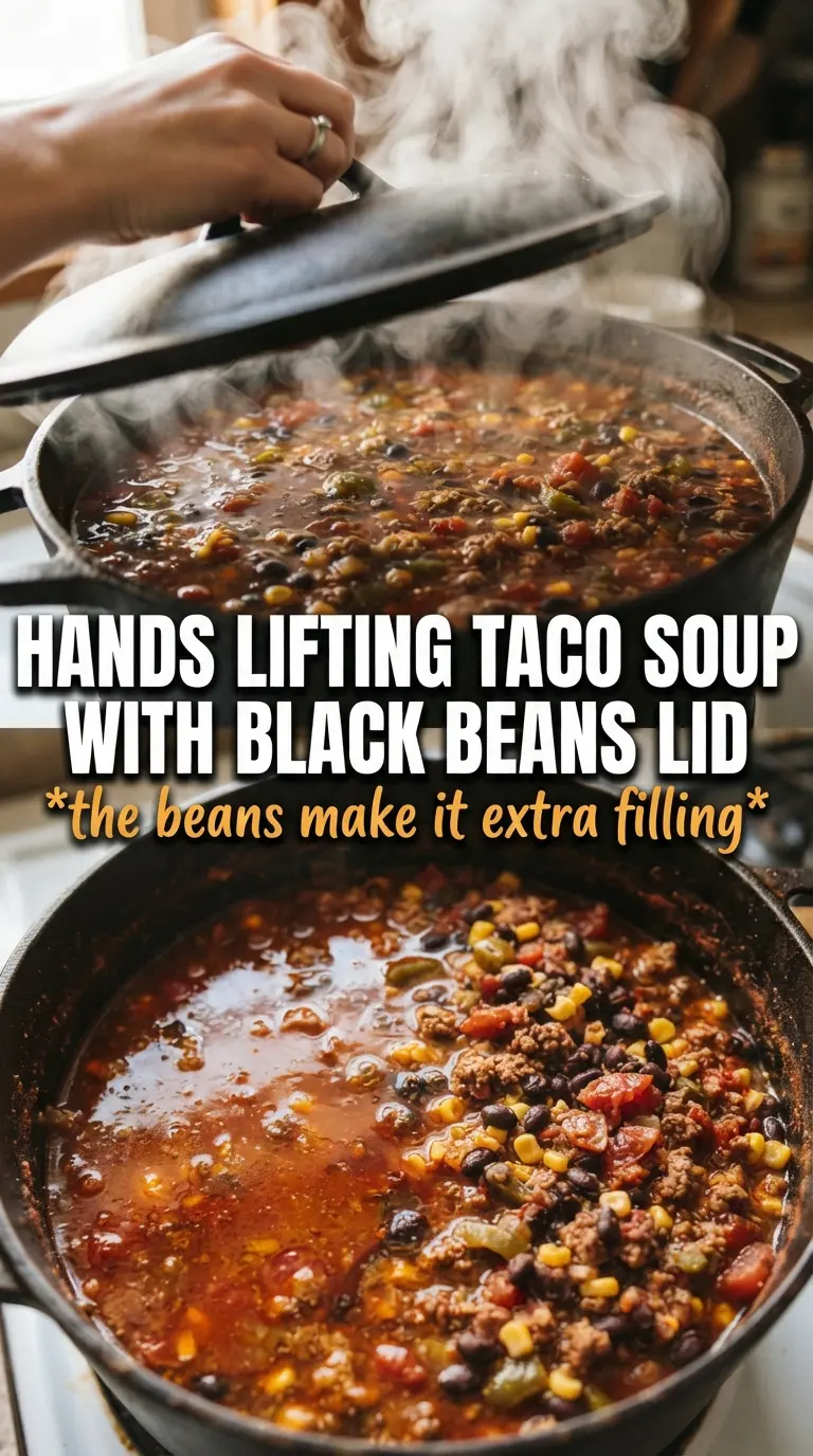 Taco soup with black beans, bold Tex-Mex, hearty broth